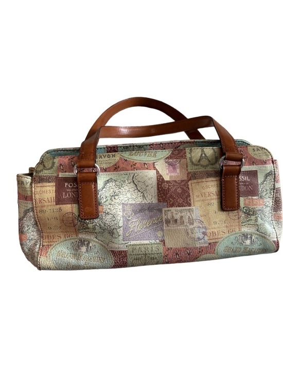 Fossil Handbags - Fossil Coronado leather purse. Vintage travel postcard map design vintage